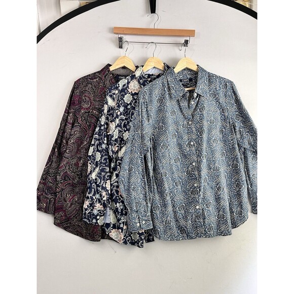 Lot of 3 Chaps Multicolor Paisley Print LS Cotton No Iron Button Up Shirt - 1X - Picture 2 of 11